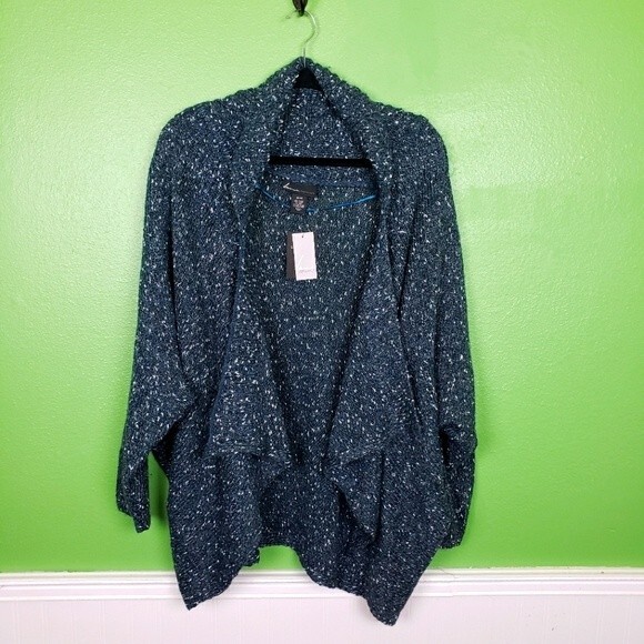 Lane Bryant NWT Women's Draped Blue Silver Open Cardi Shrug Jacket Size 26/28 - Picture 1 of 13